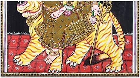 הודו האקזוטי 19 x 23 אשטבהוג'ה אלת דורגה טנג'ור ציור | צבעים מסורתיים עם זהב 24 קראט | Teakwood Fr